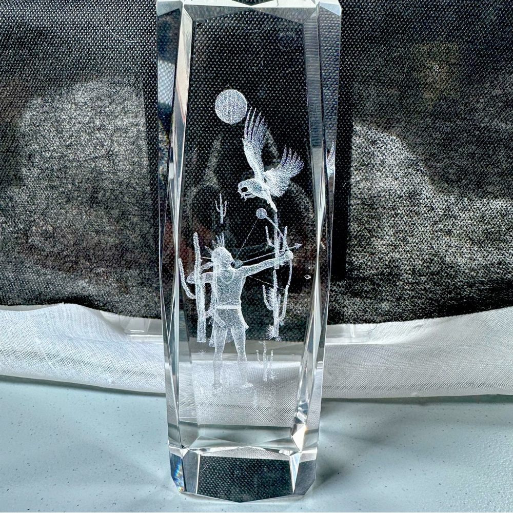3D Laser Etched Paperweight Native American Shooting Bow & Arrow 2lbs